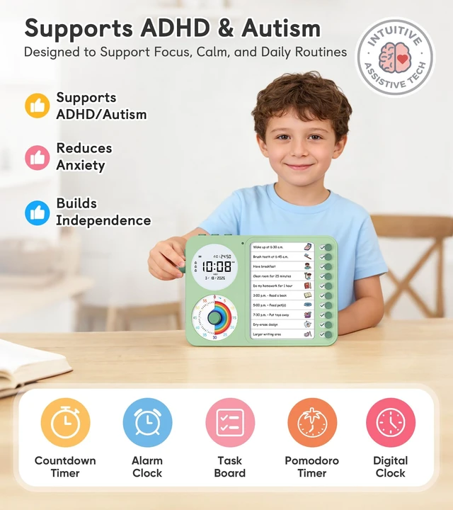 Alt view image 4 of 7 - 3-in-1 Visual Timer & ADHD Tool for Kids with Chore Chart & Planning Board | ADHD Task Timer for Adults with Visual Schedule, To-Do List & Planning Board for Home, School, Classroom, Work