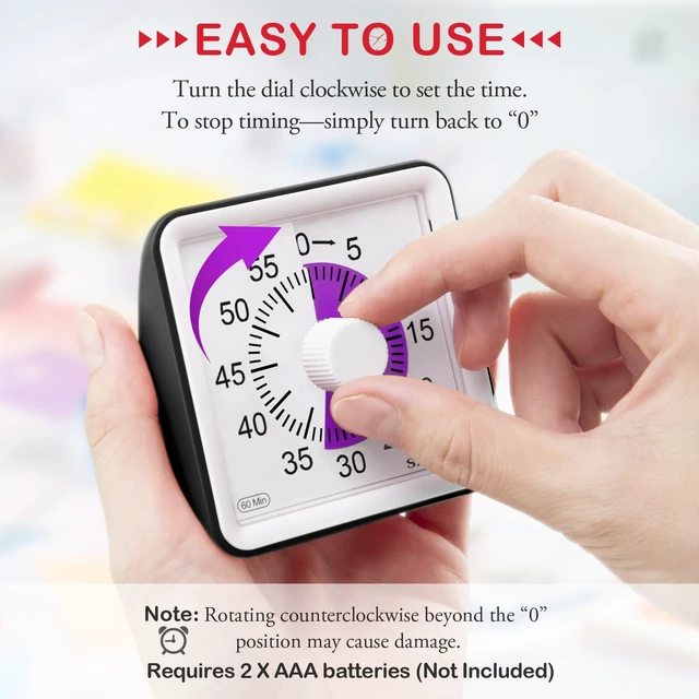 Alt view image 2 of 7 - Visual Timer for Kids, 60 Minute Classroom Countdown Timer for Kids | Non-Ticking, Adjustable Alarm Volume/Duration, Low Power Reminder, Time Management Tool for ADHD (Purple & Black)