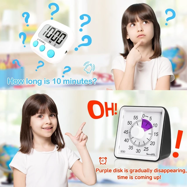 Alt view image 3 of 7 - Visual Timer for Kids, 60 Minute Classroom Countdown Timer for Kids | Non-Ticking, Adjustable Alarm Volume/Duration, Low Power Reminder, Time Management Tool for ADHD (Purple & Black)