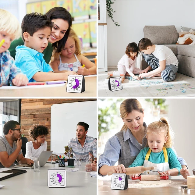 Alt view image 6 of 7 - Visual Timer for Kids, 60 Minute Classroom Countdown Timer for Kids | Non-Ticking, Adjustable Alarm Volume/Duration, Low Power Reminder, Time Management Tool for ADHD (Purple & Black)