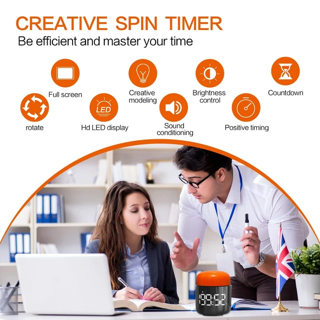 Alt view image 2 of 6 - Table Twist Timer, Large LED Display Stopwatch, Silent & Loud Alarm, 199 Minute Countdown & Up, Vintage Night Light, for Kitchen Cooking Meeting Teacher Classroom Office Yoga Fitness Games (Orange)