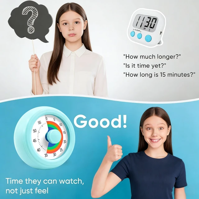 Alt view image 5 of 6 - Visual Timer for Kids 60-Minute Rainbow Countdown Timer | Pomodoro Timer Focus Tool for ADHD & Autism, Time Management for Homework, Chores, Office, Kitchen, Teaching & Study Routines
