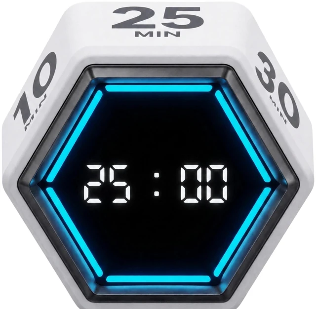 Main image of Pomodoro Timer Cube, Visual Timer for Kids, Productivity Desk Timer | 3/5/10/25/30/50 Countdown Countup, Silent Vibration, for Work Study Cook Workout Office Kitchen School Classroom ADHD Gift