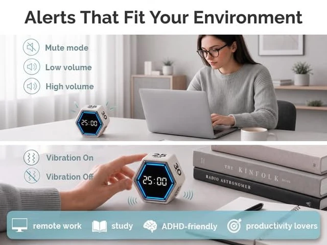 Alt view image 7 of 7 - Pomodoro Timer Cube, Visual Timer for Kids, Productivity Desk Timer | 3/5/10/25/30/50 Countdown Countup, Silent Vibration, for Work Study Cook Workout Office Kitchen School Classroom ADHD Gift
