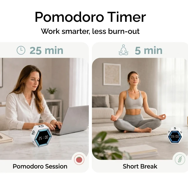 Alt view image 5 of 7 - Pomodoro Timer Cube, Visual Timer for Kids, Productivity Desk Timer | 3/5/10/25/30/50 Countdown Countup, Silent Vibration, for Work Study Cook Workout Office Kitchen School Classroom ADHD Gift