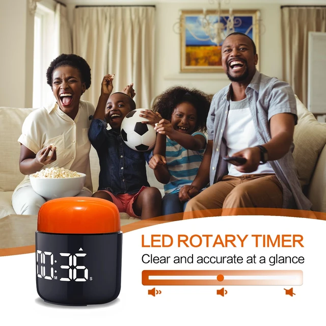 Alt view image 3 of 6 - Table Twist Timer, Large LED Display Stopwatch, Silent & Loud Alarm, 199 Minute Countdown & Up, Vintage Night Light, for Kitchen Cooking Meeting Teacher Classroom Office Yoga Fitness Games (Orange)