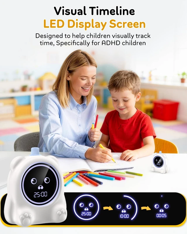 Alt view image 5 of 7 - 199 Min Visual Timer for Kids, 2 Minute teenth Brushing, Cute Bear Deign | Adjustable Sound Alert, Productivity Timers for ADHD, Silent Operation, Desk Time Management Tool for Toddler