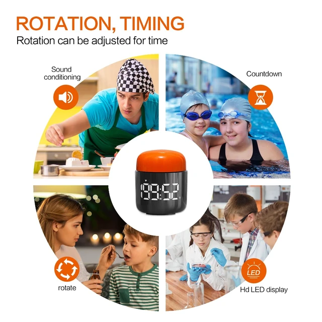Alt view image 6 of 6 - Table Twist Timer, Large LED Display Stopwatch, Silent & Loud Alarm, 199 Minute Countdown & Up, Vintage Night Light, for Kitchen Cooking Meeting Teacher Classroom Office Yoga Fitness Games (Orange)