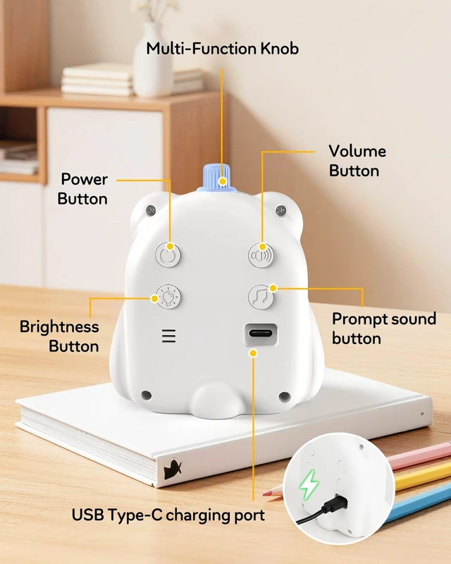 Alt view image 7 of 7 - 199 Min Visual Timer for Kids, 2 Minute teenth Brushing, Cute Bear Deign | Adjustable Sound Alert, Productivity Timers for ADHD, Silent Operation, Desk Time Management Tool for Toddler