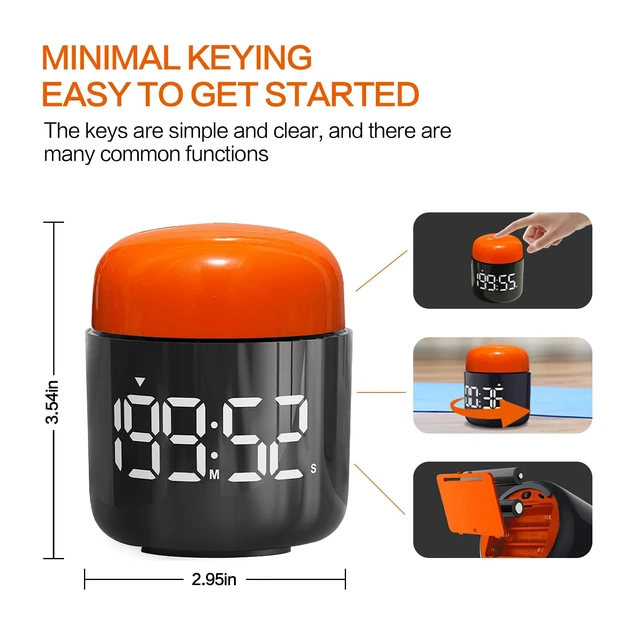 Alt view image 4 of 6 - Table Twist Timer, Large LED Display Stopwatch, Silent & Loud Alarm, 199 Minute Countdown & Up, Vintage Night Light, for Kitchen Cooking Meeting Teacher Classroom Office Yoga Fitness Games (Orange)