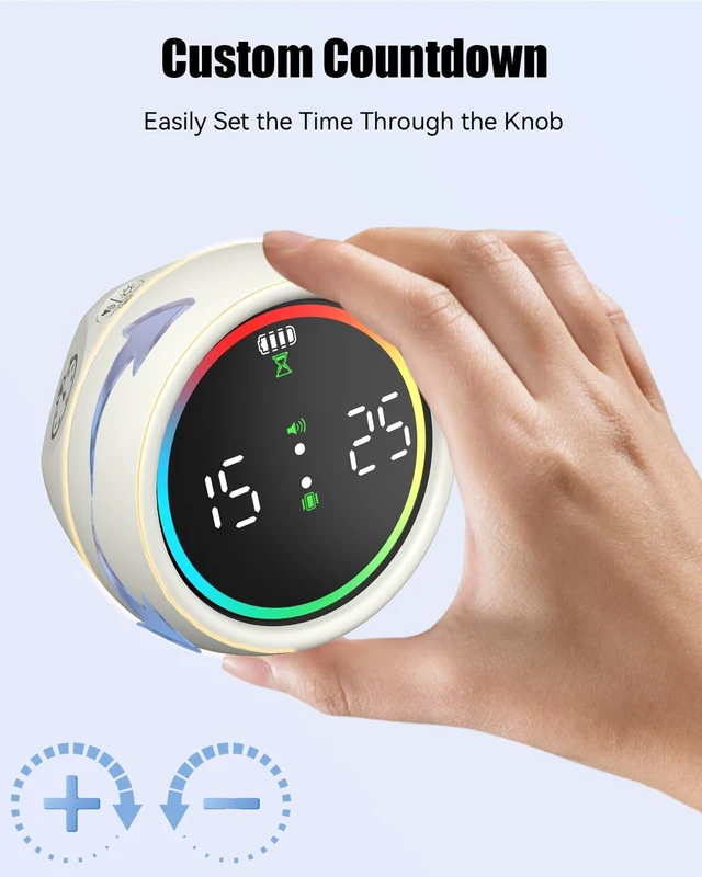 Alt view image 3 of 7 - Pomodoro Timer Cube with 1/5/10 Min Preset Countdown, Classroom Timer | Visual Timer for Kids, Stopwatch and Custom Countdown, Productivity Timer for ADHD, Study, Work, Fitness, Kitchen - White