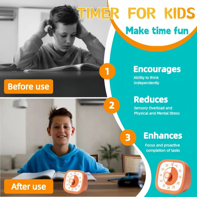 Alt view image 2 of 7 - Visual Timer for Kids - 60 Minute Visual Kids Timer for Classroom Home Office, Countdown Timer for Cooking Teaching Working Meeting (Orange)