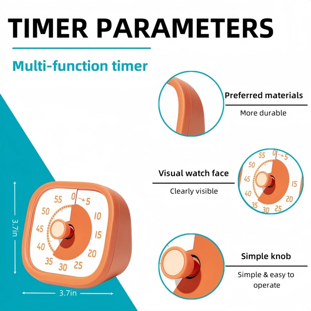 Alt view image 3 of 7 - Visual Timer for Kids - 60 Minute Visual Kids Timer for Classroom Home Office, Countdown Timer for Cooking Teaching Working Meeting (Orange)