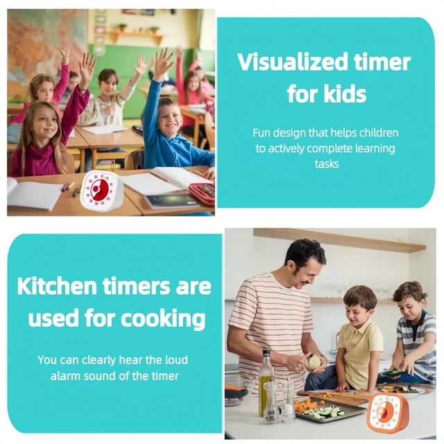 Alt view image 4 of 7 - Visual Timer for Kids - 60 Minute Visual Kids Timer for Classroom Home Office, Countdown Timer for Cooking Teaching Working Meeting (Orange)