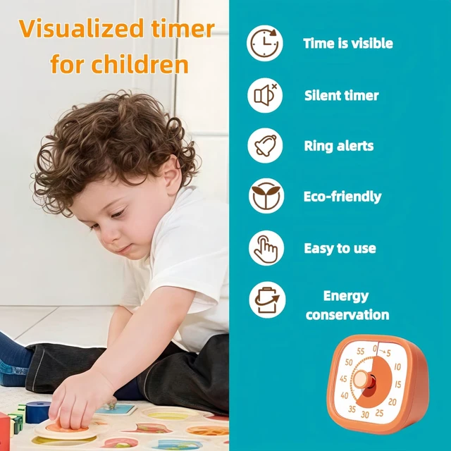 Alt view image 6 of 7 - Visual Timer for Kids - 60 Minute Visual Kids Timer for Classroom Home Office, Countdown Timer for Cooking Teaching Working Meeting (Orange)