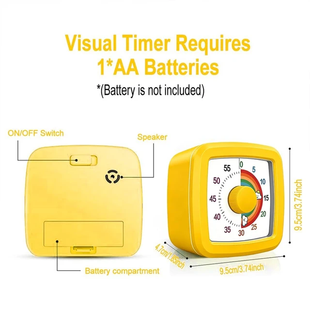 Alt view image 2 of 6 - Visual Timer for Kids, 60 Minute Silent Countdown Clock with Color Disk, Time Management Tool for ADHD, Classroom, Kitchen, Office, Study, Pomodoro