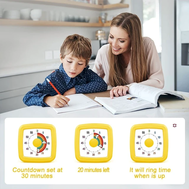 Alt view image 3 of 6 - Visual Timer for Kids, 60 Minute Silent Countdown Clock with Color Disk, Time Management Tool for ADHD, Classroom, Kitchen, Office, Study, Pomodoro