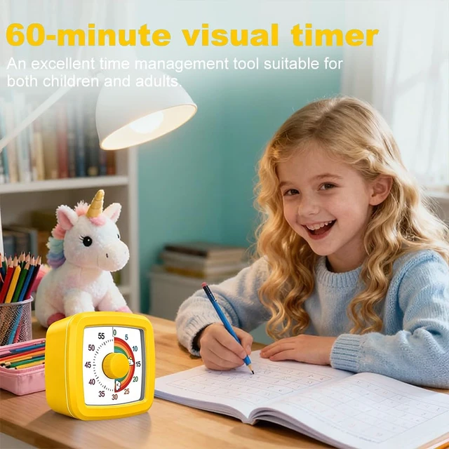 Alt view image 4 of 6 - Visual Timer for Kids, 60 Minute Silent Countdown Clock with Color Disk, Time Management Tool for ADHD, Classroom, Kitchen, Office, Study, Pomodoro