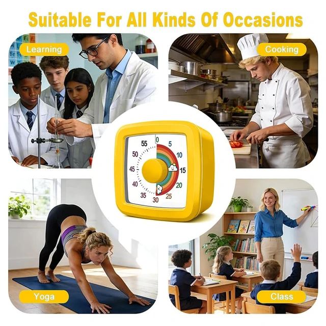 Alt view image 6 of 6 - Visual Timer for Kids, 60 Minute Silent Countdown Clock with Color Disk, Time Management Tool for ADHD, Classroom, Kitchen, Office, Study, Pomodoro