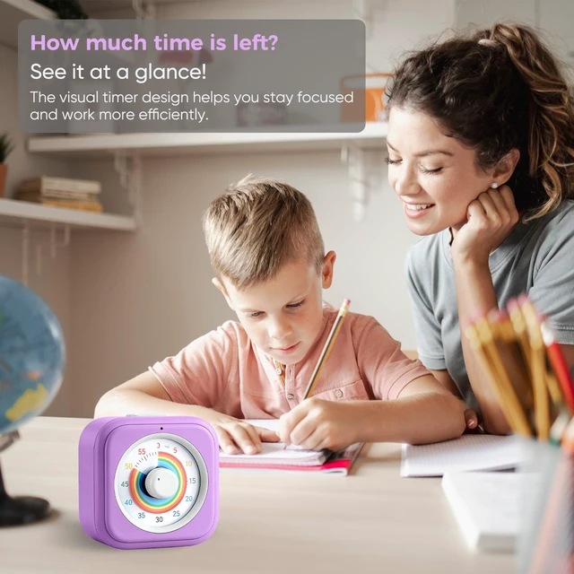 Alt view image 2 of 7 - Rainbow Visual Timer for Kids with 60 Minute Silent Mode | Countdown Clock with Color Disk, Time Management Tool for ADHD, Classroom, Kitchen, Office, Study, Pomodoro