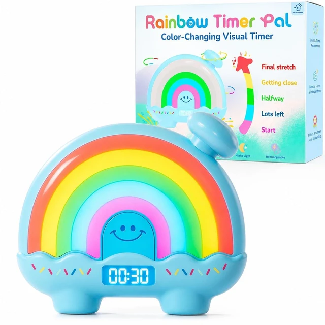 Main image of Timer , Rainbow Visual Timer for Kids/Adults, 0-99 Minutes Light Timer | Rechargeable, Color-Changing, Magnetic, Digital Timer for Classroom, Potty Training, Toothbrush, Countdown, Night Light