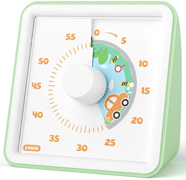 Main image of Visual Timer for Kids, 60 Minute Countdown Timer, Light Green | Non-Ticking, 3 Volume Levels with Mute Function, Timer for Kitchen Cooking Classroom ADHD, 2 AAA Batteries Included