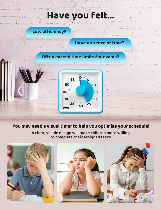 Alt view image 4 of 7 - Visual Timer for Kids, 60 Minute Countdown Timer, Dark Blue | Non-Ticking, 3 Volume Levels with Mute Function, Timer for Kitchen Cooking Classroom ADHD, 2 AAA Batteries Included