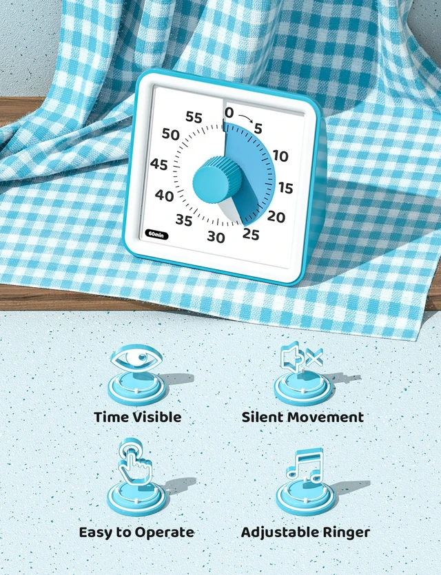 Alt view image 6 of 7 - Visual Timer for Kids, 60 Minute Countdown Timer, Dark Blue | Non-Ticking, 3 Volume Levels with Mute Function, Timer for Kitchen Cooking Classroom ADHD, 2 AAA Batteries Included