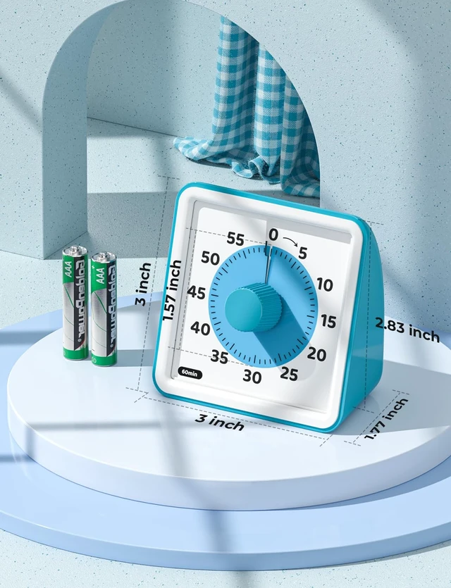 Alt view image 7 of 7 - Visual Timer for Kids, 60 Minute Countdown Timer, Dark Blue | Non-Ticking, 3 Volume Levels with Mute Function, Timer for Kitchen Cooking Classroom ADHD, 2 AAA Batteries Included