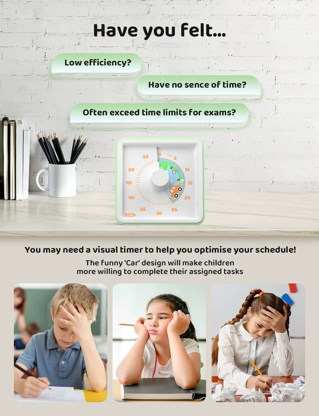 Alt view image 3 of 7 - Visual Timer for Kids, 60 Minute Countdown Timer, Light Green | Non-Ticking, 3 Volume Levels with Mute Function, Timer for Kitchen Cooking Classroom ADHD, 2 AAA Batteries Included