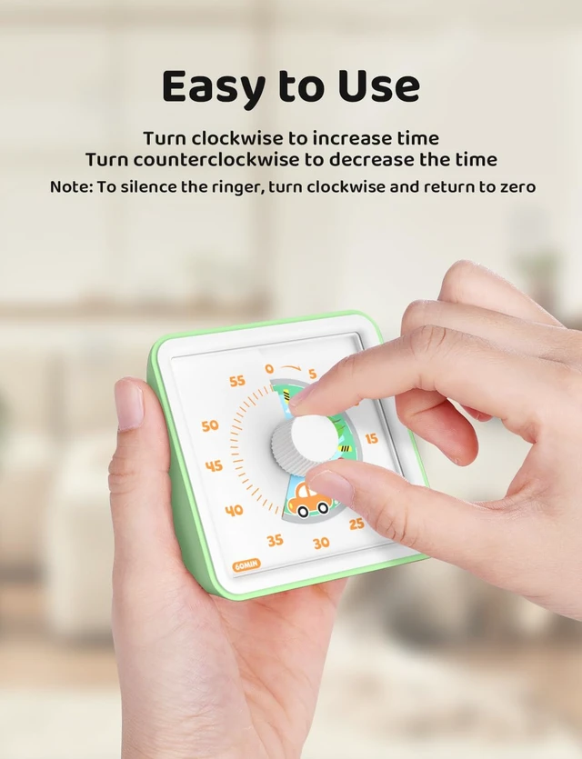 Alt view image 5 of 7 - Visual Timer for Kids, 60 Minute Countdown Timer, Light Green | Non-Ticking, 3 Volume Levels with Mute Function, Timer for Kitchen Cooking Classroom ADHD, 2 AAA Batteries Included