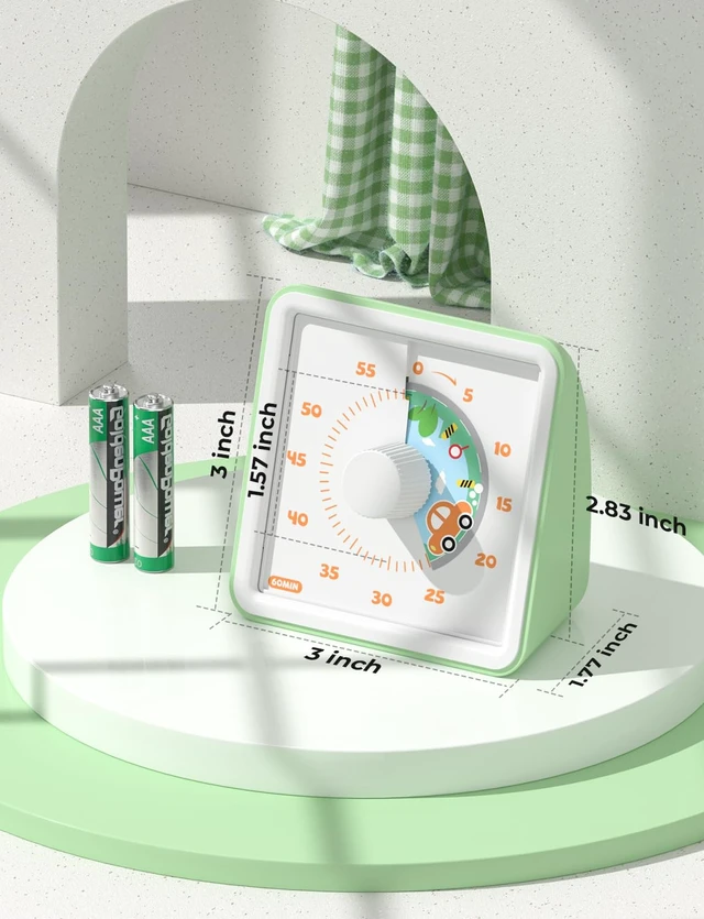 Alt view image 6 of 7 - Visual Timer for Kids, 60 Minute Countdown Timer, Light Green | Non-Ticking, 3 Volume Levels with Mute Function, Timer for Kitchen Cooking Classroom ADHD, 2 AAA Batteries Included
