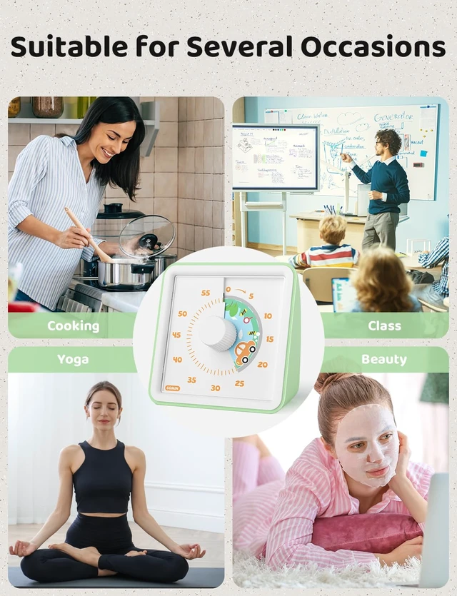 Alt view image 7 of 7 - Visual Timer for Kids, 60 Minute Countdown Timer, Light Green | Non-Ticking, 3 Volume Levels with Mute Function, Timer for Kitchen Cooking Classroom ADHD, 2 AAA Batteries Included