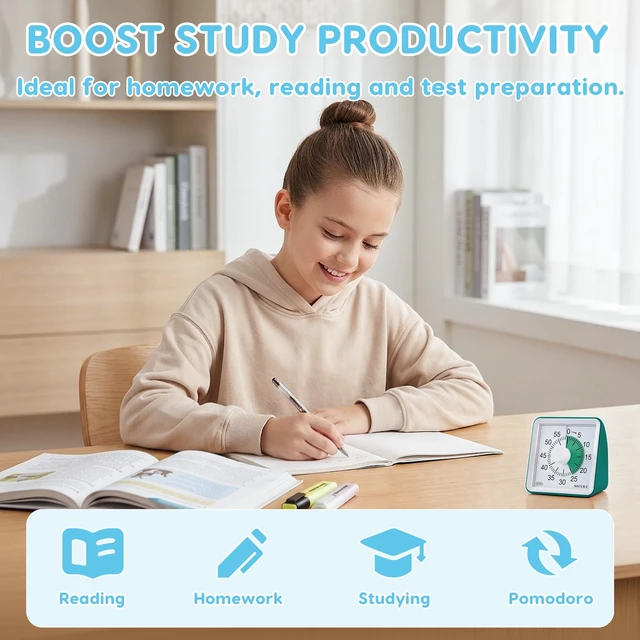 Alt view image 3 of 7 - Visual Timer for Kids, 60 Minute Classroom Countdown Timer for Study | Non-Ticking, Adjustable Alarm Volume/Duration, Low Power Reminder, Time Management Tool for ADHD (Dark Green & Dark Green)