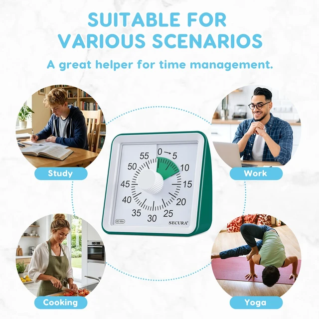 Alt view image 6 of 7 - Visual Timer for Kids, 60 Minute Classroom Countdown Timer for Study | Non-Ticking, Adjustable Alarm Volume/Duration, Low Power Reminder, Time Management Tool for ADHD (Dark Green & Dark Green)