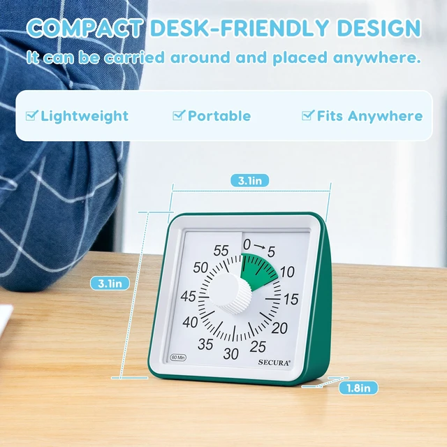 Alt view image 7 of 7 - Visual Timer for Kids, 60 Minute Classroom Countdown Timer for Study | Non-Ticking, Adjustable Alarm Volume/Duration, Low Power Reminder, Time Management Tool for ADHD (Dark Green & Dark Green)