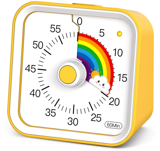 Main image of Visual Timer for Kids, Rainbow Timer with Pause Function, Yellow | Cute Kids Timer for Classroom, ADHD, Kitchen, Toddlers, Study, Countdown Timer Clock, Alarm 3 Volume Levels, Light Indicator