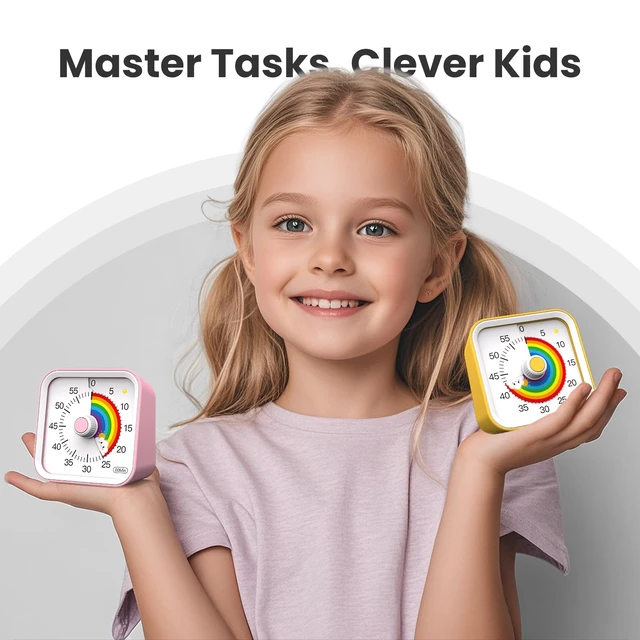 Alt view image 2 of 6 - Visual Timer for Kids, Rainbow Timer with Pause Function, Yellow | Cute Kids Timer for Classroom, ADHD, Kitchen, Toddlers, Study, Countdown Timer Clock, Alarm 3 Volume Levels, Light Indicator