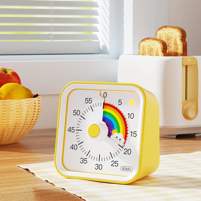 Alt view image 4 of 6 - Visual Timer for Kids, Rainbow Timer with Pause Function, Yellow | Cute Kids Timer for Classroom, ADHD, Kitchen, Toddlers, Study, Countdown Timer Clock, Alarm 3 Volume Levels, Light Indicator