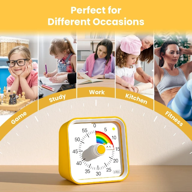 Alt view image 6 of 6 - Visual Timer for Kids, Rainbow Timer with Pause Function, Yellow | Cute Kids Timer for Classroom, ADHD, Kitchen, Toddlers, Study, Countdown Timer Clock, Alarm 3 Volume Levels, Light Indicator