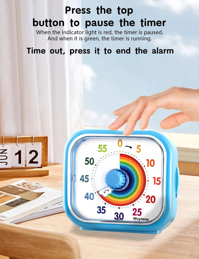 Alt view image 4 of 7 - Visual Timer for Kids and Adults, Rainbow Disk 60 Minute Countdown Pomodoro Timer with Pause Function, Silent Time Management Tool, Analog Timer for Classroom, Home, Office (Blue Rainbow)