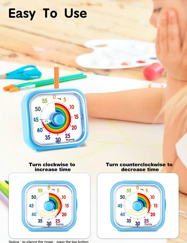 Alt view image 3 of 7 - Visual Timer for Kids and Adults, Rainbow Disk 60 Minute Countdown Pomodoro Timer with Pause Function, Silent Time Management Tool, Analog Timer for Classroom, Home, Office (Blue Rainbow)