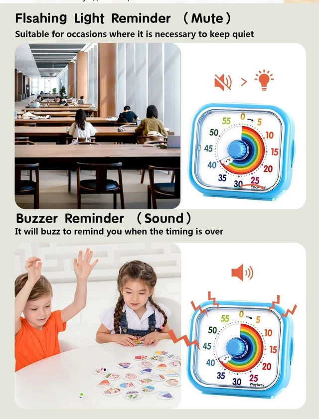 Alt view image 5 of 7 - Visual Timer for Kids and Adults, Rainbow Disk 60 Minute Countdown Pomodoro Timer with Pause Function, Silent Time Management Tool, Analog Timer for Classroom, Home, Office (Blue Rainbow)