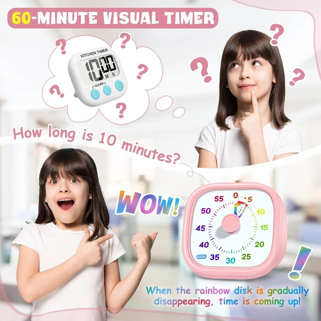 Alt view image 2 of 7 - Visual Timer for Kids, 60-Minute Countdown Silent Operation Timer | Visual Rainbow Disk, Timer for Kids & ADHD Toddler, Loud Alarm Timers for Classroom, Kids Desk Time Management Tools, Pink