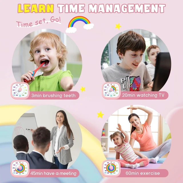 Alt view image 6 of 7 - Visual Timer for Kids, 60-Minute Countdown Silent Operation Timer | Visual Rainbow Disk, Timer for Kids & ADHD Toddler, Loud Alarm Timers for Classroom, Kids Desk Time Management Tools, Pink