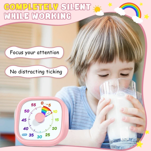 Alt view image 7 of 7 - Visual Timer for Kids, 60-Minute Countdown Silent Operation Timer | Visual Rainbow Disk, Timer for Kids & ADHD Toddler, Loud Alarm Timers for Classroom, Kids Desk Time Management Tools, Pink