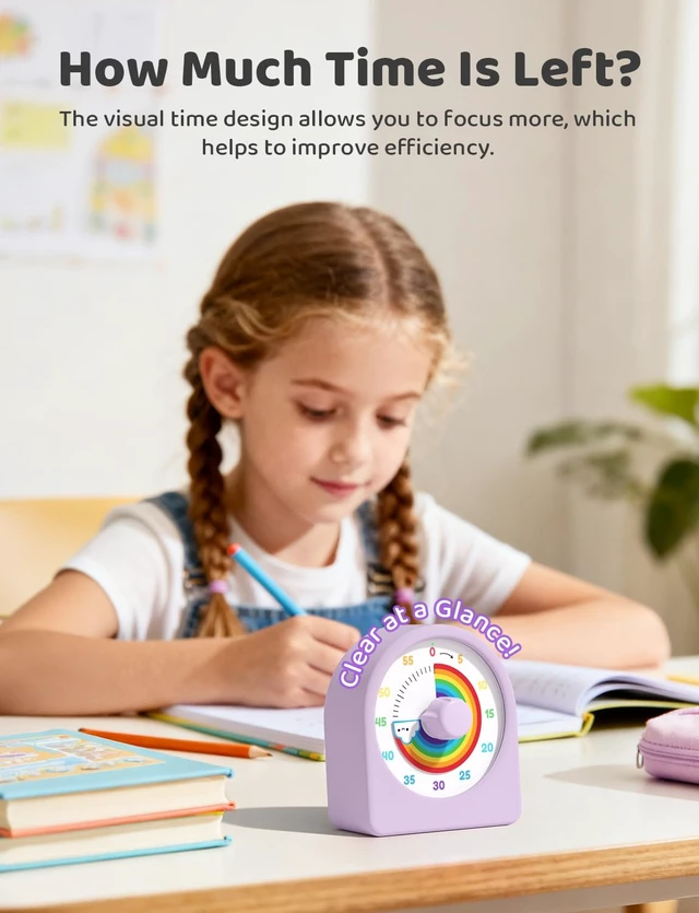 Alt view image 3 of 7 - Visual Timer for Kids with Pause Function and Protective Case | Rainbow Timer, 3-level Volume, 60-Minute Kids Countdown Timer for Classroom Kitchen Office ADHD, AAA Batteries Included