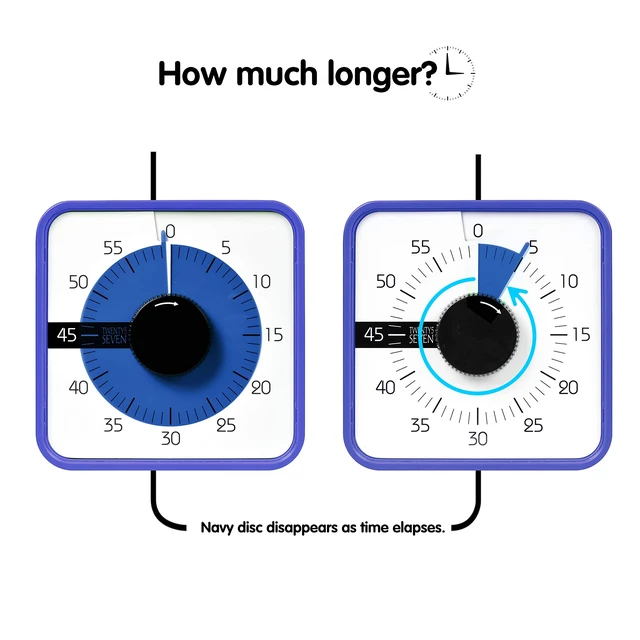 Alt view image 5 of 6 - 7.5-Inch Visual Timer, Battery-Free 60-Minute Countdown Clock | Mechanical Magnetic Time Management Tool for Kids and Adults, Classroom, Home, Office and Study, Navy Blue