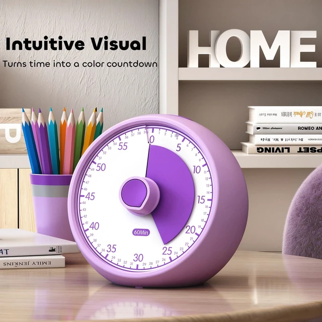 Alt view image 2 of 6 - Visual Timer for Kids 60-Minute Countdown Timer with Optional Alarm, Focus Tool for ADHD & Autism, Time Management for Homework, Chores, Office, Kitchen, Teaching & Study Routines (Purple)