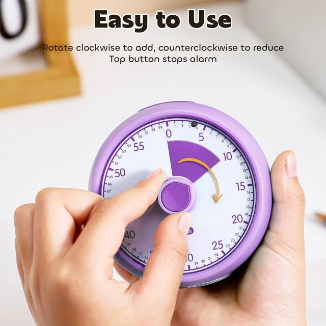 Alt view image 5 of 6 - Visual Timer for Kids 60-Minute Countdown Timer with Optional Alarm, Focus Tool for ADHD & Autism, Time Management for Homework, Chores, Office, Kitchen, Teaching & Study Routines (Purple)